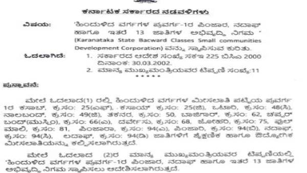 Karnataka: Govt Issued Orders To Set Up A Development Corporation For 13 Caste Communities.