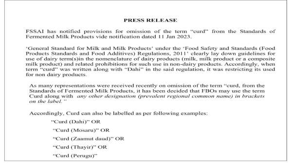 Label Curd as Dahi: FSSAI withdraws its earlier directive to label curd packets as Dahi Following flak