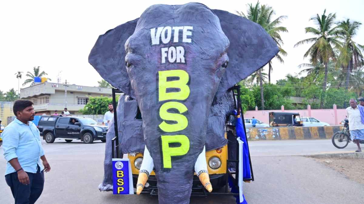 BSP Candidate Election Campaign Sitting On Model Elephant