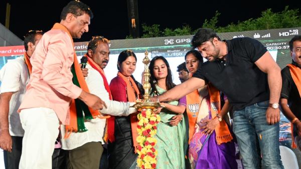 Actor Darshan did election campaign in Bommanahalli for BJP contestant Satish Reddy 