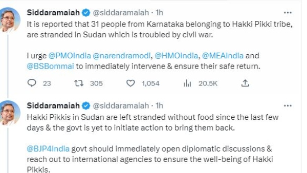 Siddaramaiah Tweets Centre To Save Hakki Pikki Tribal 31 People Who Are Stranded In Sudan Civil War