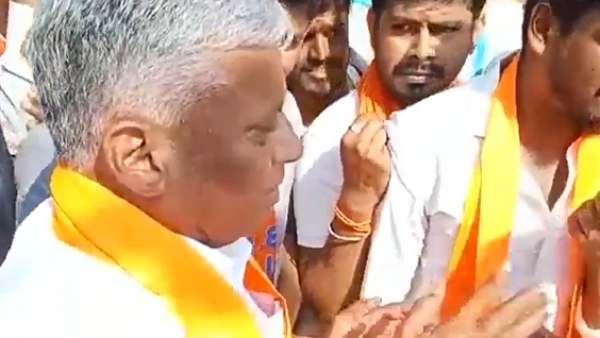 Embarrassment from villagers to V Somanga who went to campaign in Lalitadripur, mysuru. 