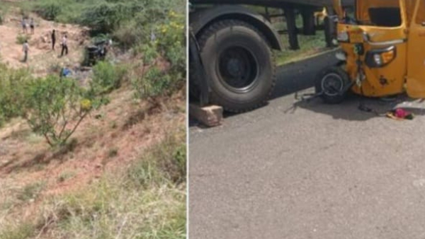 Accident between lorry and two autos near ballari, seven people death 