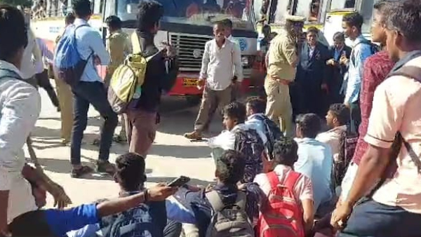 Arrange KSRTC bus for school-college timings, Students damand in Hanur