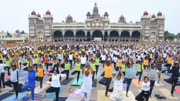 International Yoga Day 2023: Yogasana by 12 thousand peoples front of Mysuru palace