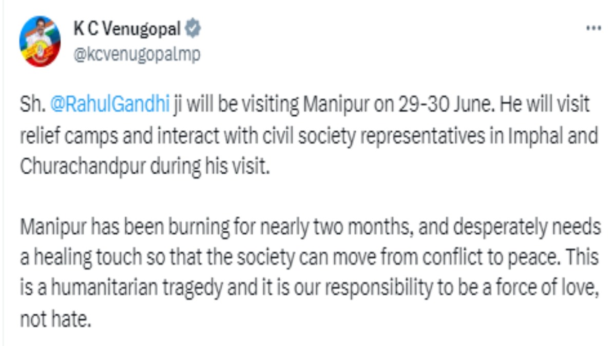 Rahul Gandhi to visit violence-hit Manipur on June 29- congress leader to meet victims