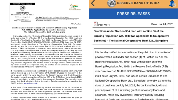 RBI caps deposit withdrawal from ailing National Co-operative Bank- Whats the reason? RBI caps deposit withdrawal from ailing National Co-operative Bank- Whats the reason?