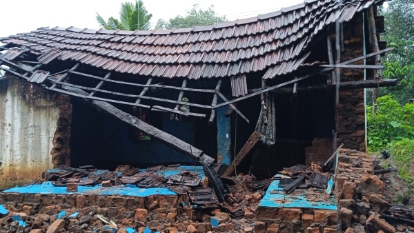 School Wall Collapsed Due To Heavy Rain At Hassan