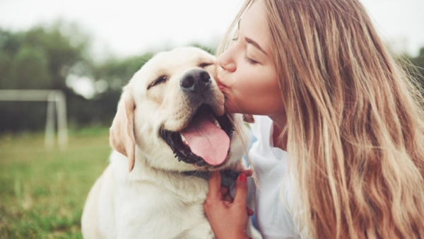 kissing a pet dog on the mouth