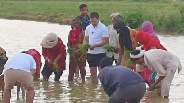 Rahul Gandhi drove a tractor in the farmers field and planted it