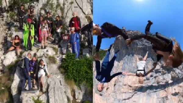 Different Marriage: Couple who jumped off a high cliff and got married!