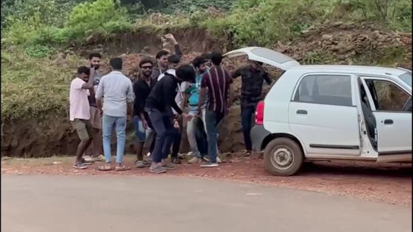 Tourists dance on road of Chikmagalur districts famous tourist spot Devara Mane