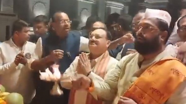 BJP Prez JP Nadda Was Offering Prayers, Was Evacuated As The Ganesh Pandal Caught Fire