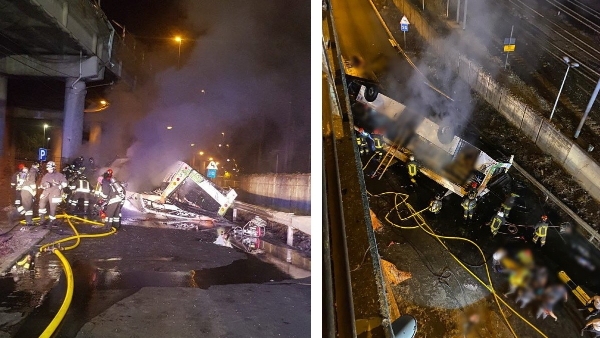 Terrible accident in Italy: Bus falls 100 feet from bridge, catches fire