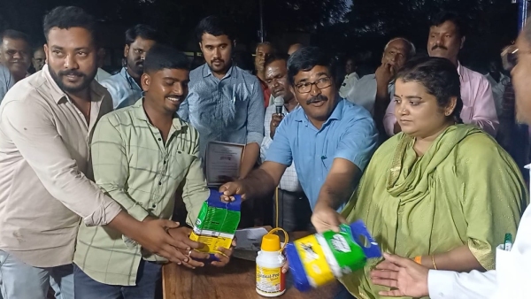 Farmer who won 15 thousand cash prize in cow milking competition at chamarajanagar