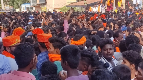 Women dance attracted attention during Hindu Maha Ganapathi procession in Davanagere