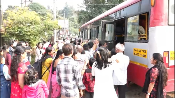 Passengers Overcrowded in KSRTC buses at Sringeri 