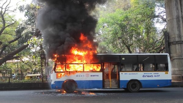 BMTC Bus Catches Fire In Nelamangala