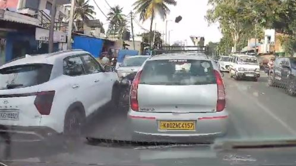 SUV Car Speeding Hits 3 Bike in Main Road of Hulimavu, 4 Injured, Video viral 