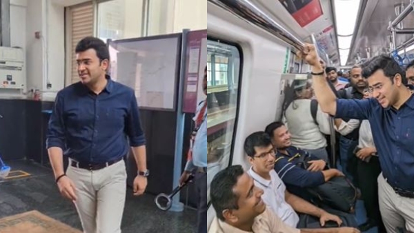 Tejasvi Surya Traveled in Namma Metro Towards Mysuru Road-KR Puram, He Interact With Commuters