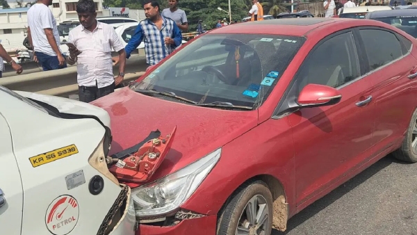 Six cars were damaged in a series of accidents on Bengaluru Airport Road 