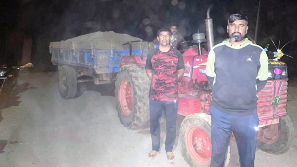 tahasildar raids sand mining, arrests two 