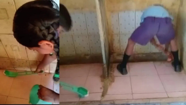  school children clean toilets in Shivamogga
