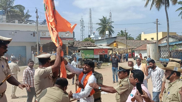  District Officials Remove Saffron Flag in Keragodu, Mandya with Police Protection