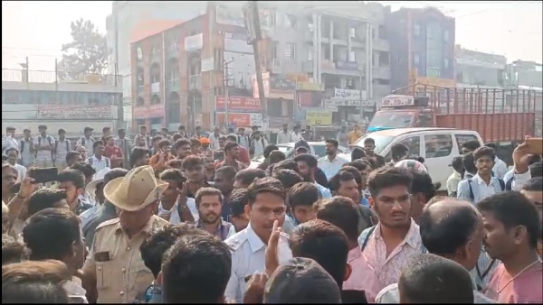 Students protest at Ramanagara bus stand