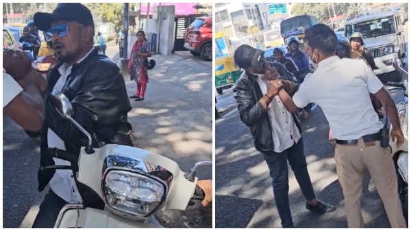 A Man Assaulted and bit Bengaluru traffic Police Constables In Public
