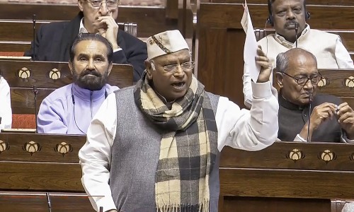 PM Narendra Modi laughs at Mallikarjun Kharges ‘Ab 400 Paar’ remark in Rajya Sabha
