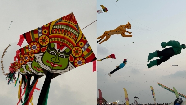Mangaluru Kite Festival: Butterfly train, kathakali, cat kites soar in Tannirbhavi Beach