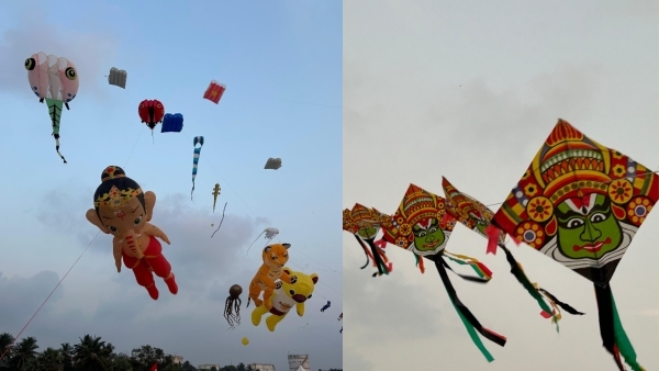 Mangaluru Kite Festival: Butterfly train, kathakali, cat kites soar in Tannirbhavi Beach