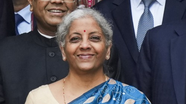 Budget 2024: Finance Minister Nirmala Sitharaman Wear Cream And Blue Saree