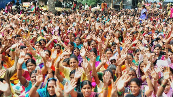  Protest by Anganwadi, Asha workers at Bengaluru Freedom Park