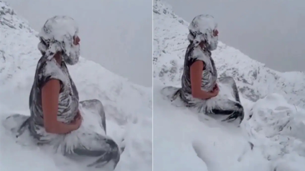 Fact check: Snowstorm, bone-breaking cold... Who is this Mahayogi engrossed in snow meditation? Fact check: Snowstorm, bone-breaking cold... Who is this Mahayogi engrossed in snow meditation?