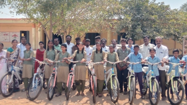 A worker has given bicycles to school children on salary