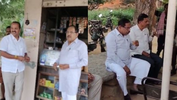 G Parameshwara Sudden Visit Small Tea Shop At Koratagere-Bengaluru Road Video