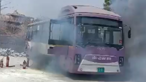 BMTC Electric bus caught fire at Bidadi depo