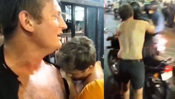 Drunk shirtless Foreigner Attempts To Bite People in Chennai