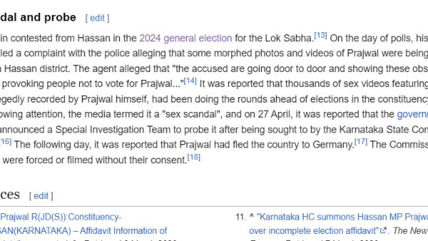 Hassan JDS Prajwal Revanna Wikipedia Update Prajwal Revanna Obscenity Case Saved In Google History