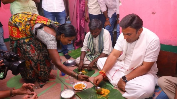 K Sudhakar had lunch at the home of a Dalit activist