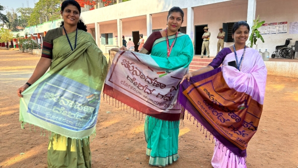 A Peacock who came to polling booth in Sannegala village