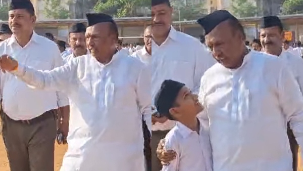 Lok Sabha Election 2024 KS Eshwarappa and BJP candidate BY Raghavendra face off in rss program Lok Sabha Election 2024 KS Eshwarappa and BJP candidate BY Raghavendra face off in rss program