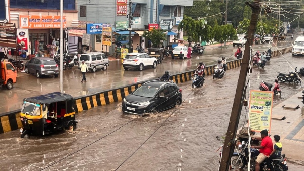 Heavy Rain in Chamarajanagar Tree Falls on Road Waterlogged