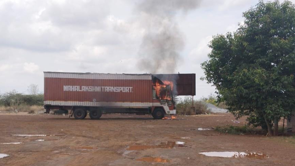 Two lorries caught fire on national highway Near Chitradurga