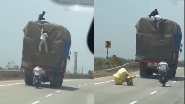 Viral Video of Goods Theft on Truck in Travel at Highway Netizens Compare for Dhoom film