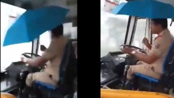 NWKRTC Has Suspended Driver and Conductor After Viral Video of Bus Driving With Umbrella
