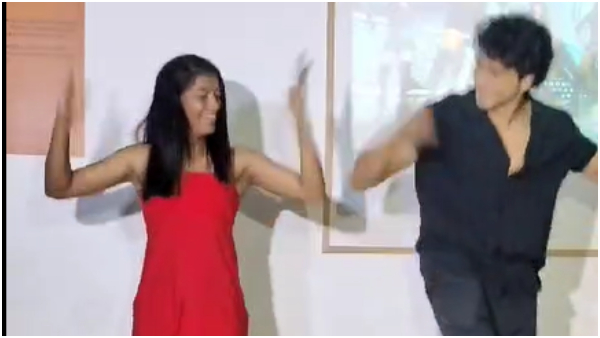 Shreyanka Patil Dances with Samarjit Lankesh at Gowri Movie Song Release Event in Mysuru