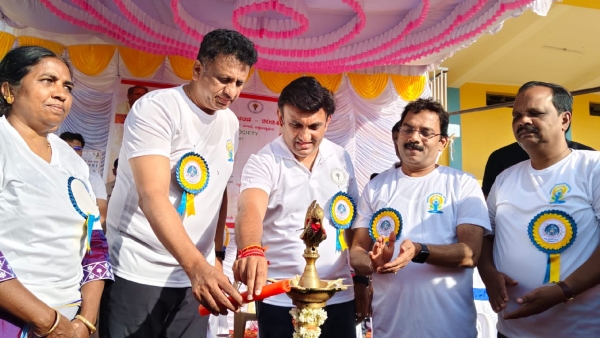 Ministers MPs participate in Yoga Day celebrations MLA Pradeep Eshwar is absent
